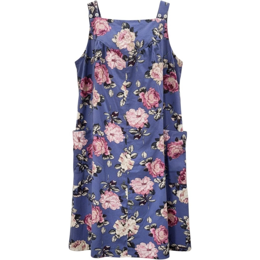 Handmade Jumper Dress Womens Large Blue Floral 90s Vintage Cottagecore Pockets